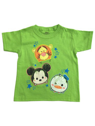 Disney Tsum Tsum Toddler Boys Green Short Mickey Mouse Tigger Tee Shirt 3T
