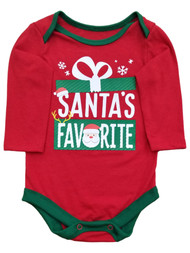 Infant Boys Red & Green Santa's Favorite Christmas Holiday Creeper Bodysuit