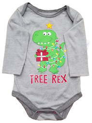 Infant Boys Gray Christmas Tree Rex Dinosaur Holiday Creeper Bodysuit