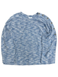 Womens Speckled Heather Blue Relaxed Fit Textured Sweater Top Shirt