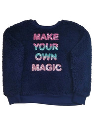 Girls Dark Blue Furry Make Your Own Magic Soft Hoodie Sweatshirt Faux Fur
