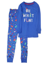 Boys Blue Christmas Pajamas Oh What Fun Soft Shirt & Sleep Pants Set
