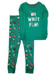 Toddler Boys Green Oh What Fun Christmas Holiday Snowman Pajamas Sleep Set