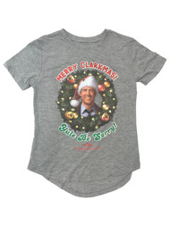 Christmas Vacation Junior Womens Gray Clark Griswold Holiday Tee T-Shirt