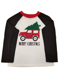 Toddler Boys Merry Christmas Tree Tied To Car Cream Color Holiday Tee T-Shirt