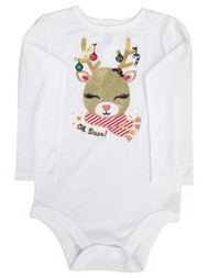 Infant Girls White Christmas Oh Deer Reindeer Holiday Baby Bodysuit Creeper