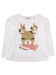 Toddler Girls White Christmas Oh Deer Reindeer Holiday Tee Shirt T-Shirt