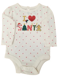 Infant Girls Cream Colored I Love Santa Christmas Holiday Bodysuit Creeper
