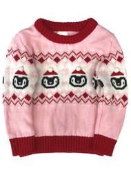 Infant & Toddler Girls Pink & Red Santa Penguin Christmas Baby Sweater