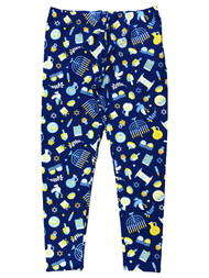 Junior Womens Blue Stretch Fit Hanukkah Holiday Leggings Stretch Pants