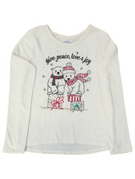 Girls Christmas Polar Bears Peace Love & Joy Holiday Ivory Tee T-Shirt