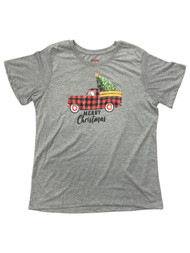 Womens Gray Merry Christmas Old Red Truck Holiday Tee Shirt T-Shirt