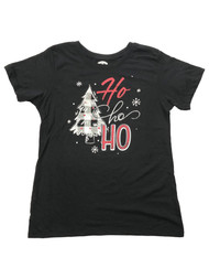 Womens Black Plaid Ho Ho Ho Christmas Tree Holiday Tee Shirt T-Shirt