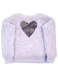 Girls Light Purple Lavender Rainbow Heart Soft Sweatshirt Faux Fur