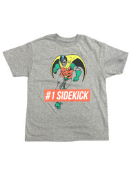 Batman & Robin  Boys Gray Short Sleeve Sidekick Tee Shirt T-Shirt