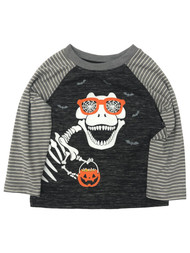 Infant Boys Long Sleeve Gray Dinosaur Skeleton Baby Halloween Tee Shirt