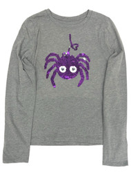 Girls Long Sleeve Gray & Purple Flip Sequin Spider Halloween Tee Shirt