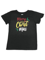 Womens Black Merry Christ Mas Holiday Christian T-Shirt Tee Shirt