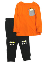 Toddler Boys Monster Halloween Baby Outfit Orange Tee Black Pants Set