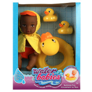 Just Play Waterbabies Bath Time Fun Duckie Baby Doll, 10" Black Doll & Ducks