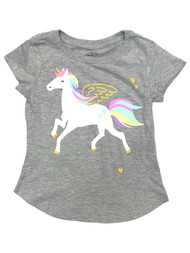 Well Worn Girls Short Sleeve Gray Sparkle Unicorn Pegasus T-Shirt Tee XS (4-5)