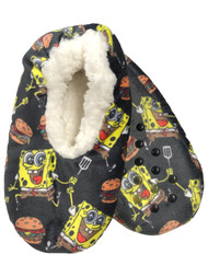 Spongebob Square Pants Boys Gray Sherpa Lined Slippers Shoes S/M (8-13)