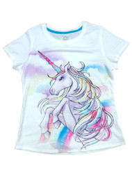 Girls Short Sleeve White Sparkle Unicorn Glitter T-Shirt Tee Shirt