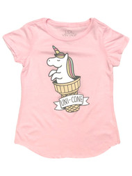 Girls Short Sleeve Pink Uni-Cone Unicorn Ice Cream Tee Shirt