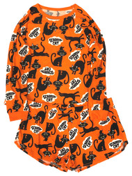 Womens Orange Black Scaredy Cat Halloween Pajamas Shorts & Top Sleep Set