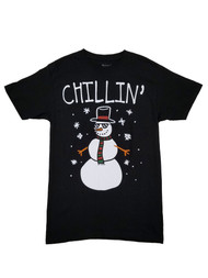 Walnut & 39th Mens Black Chillin Snowman Christmas T-Shirt