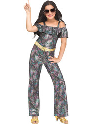 Fun World Girls Disco Diva Costume Rainbow Leopard Jumpsuit
