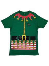 Mens Green Short Sleeve Christmas Elf Print Holiday T-Shirt