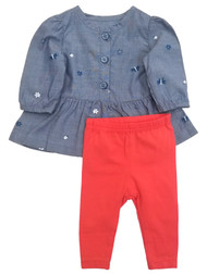 Carters Infant Girls Flower Butterfly Blue Button Up Shirt & Leggings Outfit
