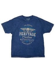 Mens Navy Blue Wash Heritage Custom Motorcycles Short Sleeve T-Shirt