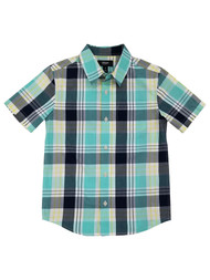 Urban Pipeline Boys Teal Plaid Short Sleeve Button-Down Poplin Shirt