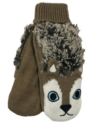 Womens Brown Acrylic Knit Puppy Dog Mittens with Plush Lining