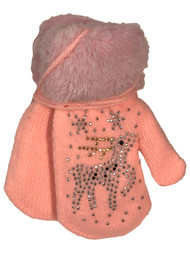Toddler Girls Light Pink Reindeer Plush Lined Mittens with String Attachment