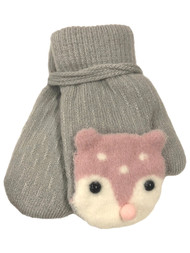 Toddler Girls Gray & Pink Sherpa Lined Teddy Bear Mittens with String Attachment