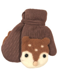 Toddler Boys Brown Sherpa Lined Teddy Bear Mittens with String Attachment