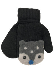 Toddler Boys Black Sherpa Lined Teddy Bear Mittens with String Attachment
