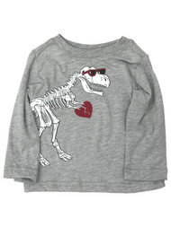Infant & Toddler Boys Long Gray Dinosaur Skeleton Valentines Day Tee Shirt