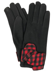 Womens Black & Red Buffalo Plaid Stretch Fit Texting & Tech Touchscreen Gloves