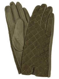Womens Quilted Olive Green Stretch Fit Texting & Tech Touchscreen Gloves