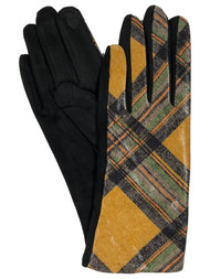 Womens Shimmery Yellow Plaid Stretch Fit Texting & Tech Touchscreen Gloves