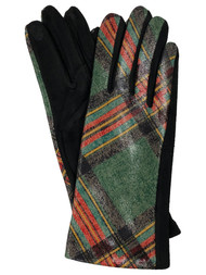 Womens Shimmery Green & Red Plaid Stretch Fit Texting & Tech Touchscreen Gloves