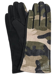 Womens Shimmery Green Camouflage Stretch Fit Texting & Tech Touchscreen Gloves