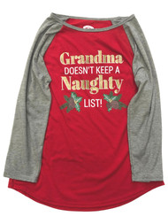 Womens Red Grandma Doesn't Keep A Naughty List Christmas Holiday Shirt Small 4-6