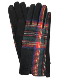 Womens Black Red & Green Plaid Stretch Fit Texting & Tech Touchscreen Gloves