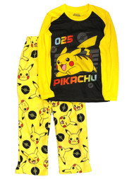 Pokemon Boys Long Black Yellow Pikachu Pajamas Shirt & Fleece Sleep Pants Set 4