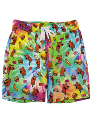 Scooby Doo Boys Rainbow Tie Dye Food Print Swim Trunks XL / Mens XS